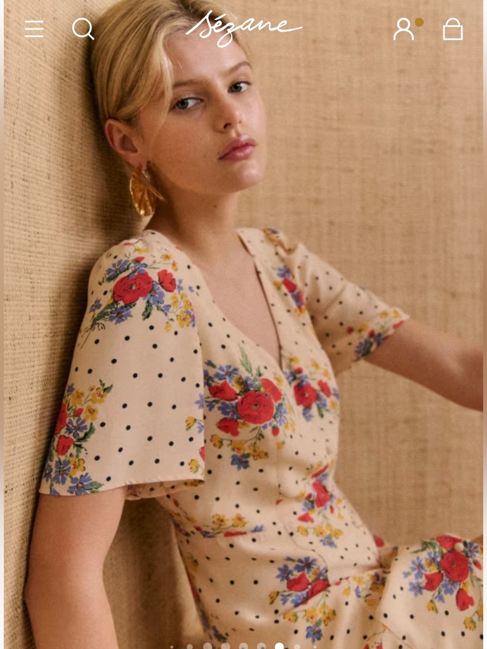 Sezane Lilly dress in poppy print floral mini dress button down short sleeve - Picture 2 of 16